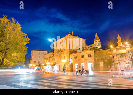 Trogir old town at night with road