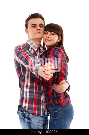 Teenagers dancing tango isolated on white background Stock Photo