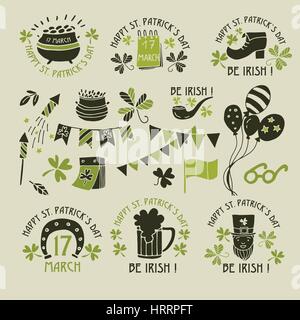 St.Patrick s Day. Vector logos. hand drawing Stock Vector
