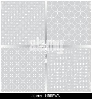 Seamless pattern. Set of four original textures. Regularly repeating geometrical elements, shapes, dots, dotted lines, zigzags, rhombuses, ovals, star Stock Vector