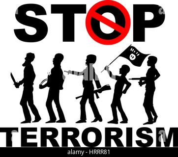 stop terrorist silhouette set on background Stock Vector