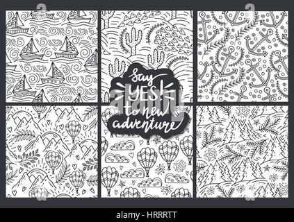 seamless pattern with cactus, palm trees, ship anchor Stock Vector