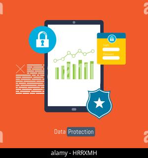 Data protection, safe work and internet security in vector illustration. Stock Vector