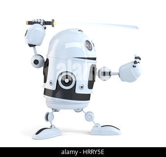 Robot with Katana sword. Technology concept. Isolated over white. Contains clipping path Stock Photo