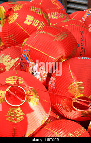 Chinese lanterns piled up in London's Chinatown Stock Photo