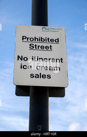 Street sign Prohibited Street no itinerant ice cream sales Stock Photo