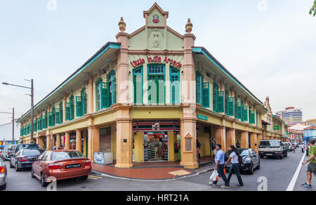 green house, Colored wooden houses, shops, street scenes, Serangoon Road, Little India district, Singapore, Asia, Singapore Stock Photo