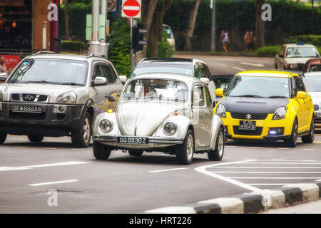 VW Beetle on the streets of Singapore, Singapore, Asia, Singapore Stock Photo