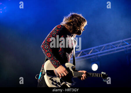 BILBAO, SPAIN - OCT 31: Go Go Berlin (band) live performance at Bime Festival on October 31, 2014 in Bilbao, Spain. Stock Photo