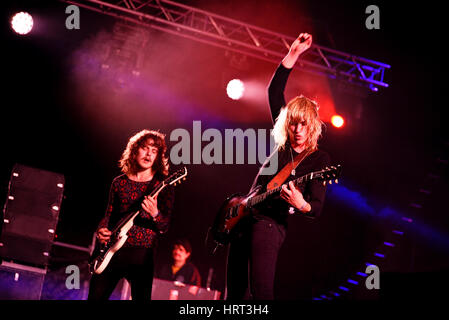 BILBAO, SPAIN - OCT 31: Go Go Berlin (band) live performance at Bime Festival on October 31, 2014 in Bilbao, Spain. Stock Photo