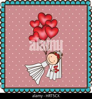 emblem woman with wedding dress and red balloons Stock Vector