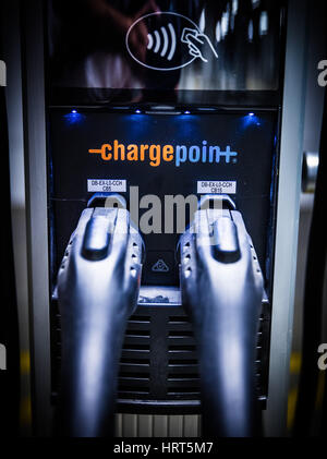Chargepoint electric car charging points in a car park. Stock Photo