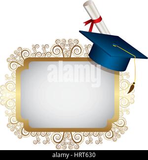 gold metal emblem with graduation hat and diploma Stock Vector