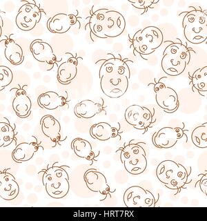 Funny faces seamless pattern. Vector illustration. Humor kids abstract background. Emotion expression symbol wallpaper. Stock Vector