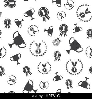 Winner seamless pattern. Vector illustration. Medal symbol, winner cup, champion reward emblem sport scrapbook template background. Stock Vector