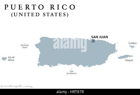 Puerto Rico political map with capital San Juan. Commonwealth and country, also called Porto Rico. Unincorporated territory of the USA. Stock Photo