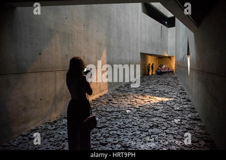 Berlin. Germany. Jewish Museum. Shalekhet (Fallen Leaves) art installation in the Memory Void, by Israeli artist Menashe Kadishman consists of over 10 Stock Photo