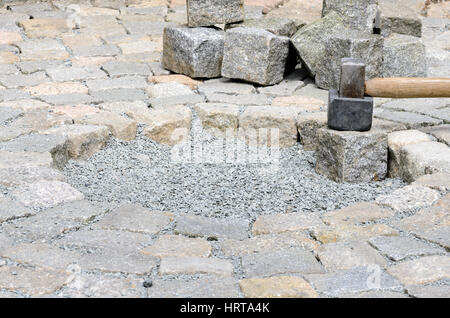 Pavement rocks, stones and cobblestone blocks Stock Photo
