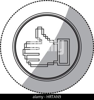 sticker contour of pixel thumb up inside on circular frame Stock Vector