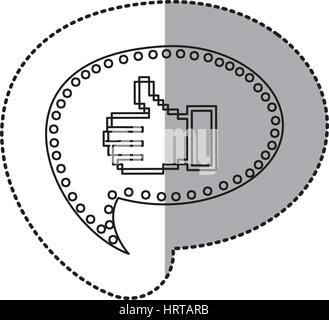 sticker contour of pixel thumb up inside on speech bubble Stock Vector