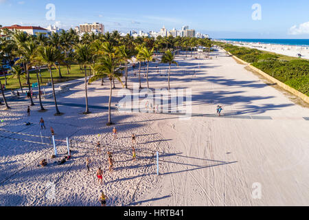 Miami Beach Florida,Atlantic Ocean,Lummus Park,volleyball courts,game,aerial overhead from above view,FL170302d08 Stock Photo