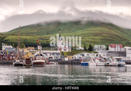 Peaceful harbour town, Husavik, Iceland Stock Photo