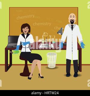teacher of man and woman in chemistry at the table. concept of education. illustration. use a smart phone, website, printing, decorating etc ... Stock Vector