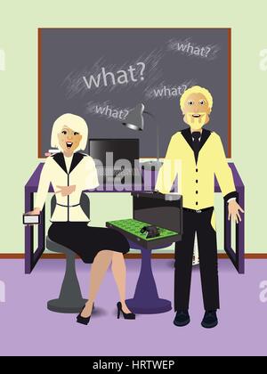 Teachers in the office with a briefcase of money. paid education. concept of finance. illustration. use a smart phone, website, printing, decorating e Stock Vector