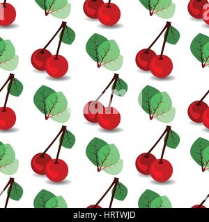 seamless pattern. ripe cherries and leaves. illustration. use a smart phone, website, printing, decorating etc Stock Vector