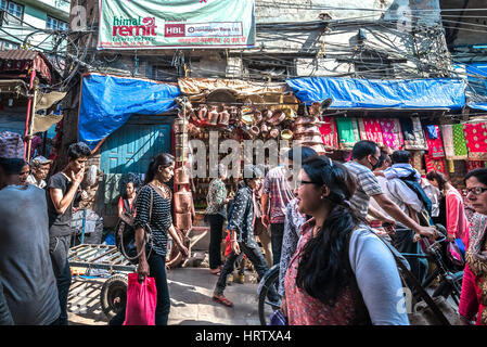 Crowd in an alley of Thamel shopping area. Kathmandu, Nepal. Stock Photo