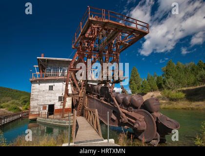 Boom with buckets at historic gold mining dredge in Sumpter in Blue Mountains, Oregon, USA Stock Photo