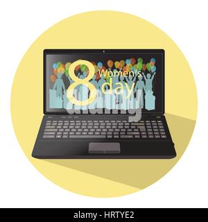 Women s Day, the figure eight on the computer. illustration. use a smart phone, website, printing, decorating etc . Stock Vector