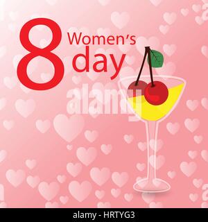 women s Day. glass with drink and cherry illustration. use a smart phone, website, printing, decorating etc .. Stock Vector