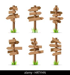 Wooden arrow signboards blank vector set Stock Vector