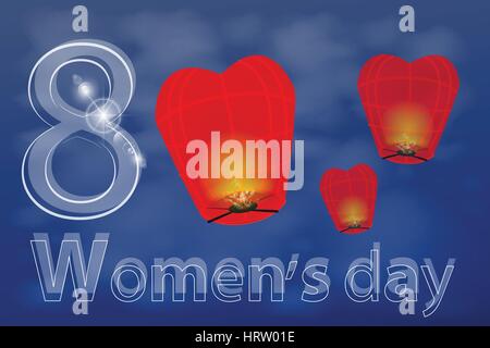 Women s Day, eight out of the clouds in the sky with the celestial lights. use a smart phone, website, printing, decorating etc ... Stock Vector