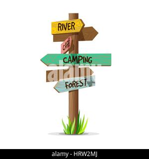 Colored wooden arrow vector resort signboard Stock Vector