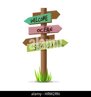 Colored wooden arrow vector resort signboard Stock Vector