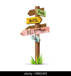 Colored wooden arrow vector resort signboard Stock Vector