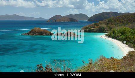 Paradise beach on caribbean island. Famous st john beach panorama view on sunny day. Vacation on virgin island Stock Photo