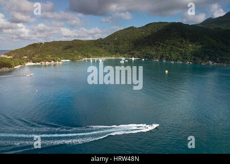 Bay in haiti caribbean island on sunny day. Aerial panorama of carrribean island Stock Photo