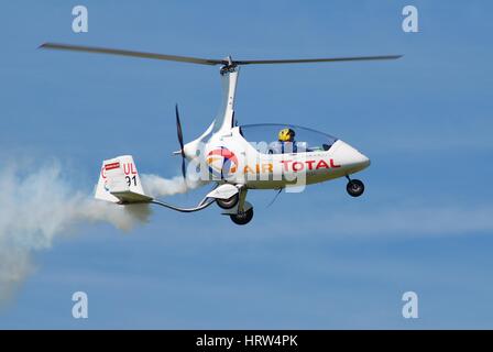 Peter Troy-Davies demonstrates his Calidus Autogyro G-ULUL at the Shoreham airshow in West Sussex, England on August 22, 2015. Stock Photo