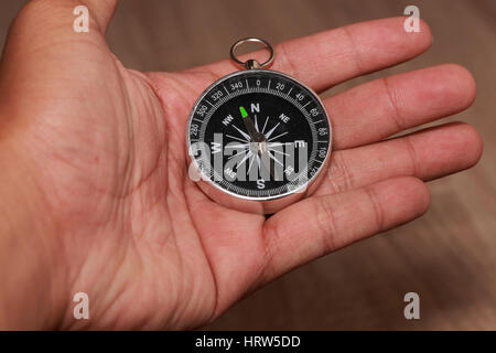 Close up of Compass and point to North. Stock Photo