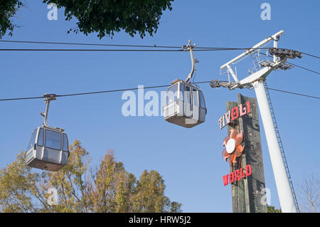 Two Benalmádena cable cars at Tivoli World, Spain, Europe Stock Photo