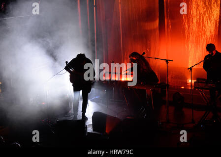 BARCELONA - NOV 20: Beach House (dream pop band from Baltimore) in concert at Apolo stage on November 20, 2015 in Barcelona, Spain. Stock Photo
