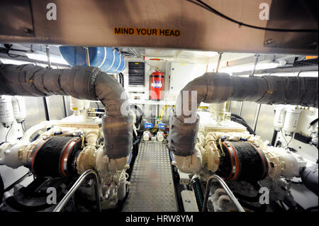 Luxury Yatch Sunseeker Boat engine room Stock Photo