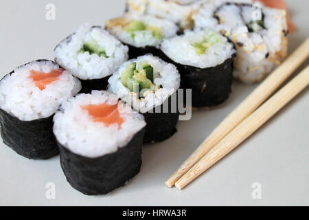 Set of sushi roll on restaurant Stock Photo