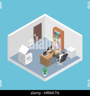 Isometric businessman relaxing in the office room, business success and relax concept Stock Vector