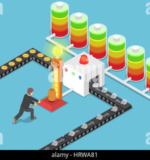 Isometric businessmen use power to create good idea and turn it into money, make money from good idea concept Stock Vector