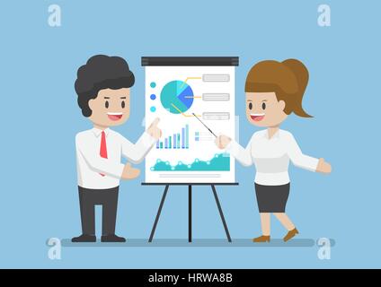 Businessman and Businesswoman Analyzing Business Graph Together, Analyzing Business Data and Teamwork Concept Stock Vector