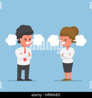 Businessman and Businesswoman with Red Face of Rage, Angry Emotional Concept Stock Vector